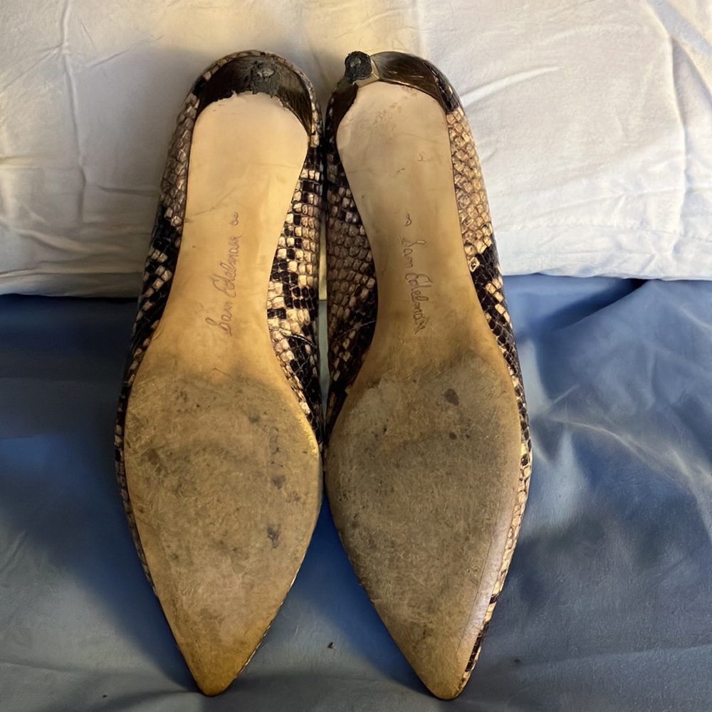 🐍 Sam Edelman "Laura" Snake Skin Print Kitten Heels 8M Leather/Fabric upper. - Picture 3 of 6